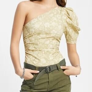 Free People Somethin Bout You Bodysuit Cactus Sage Green Medium One Shoulder
